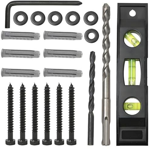 M8 Lag Bolt Wall Plug Kit, Heavy Duty TV Wall Fixing Kit With Drywall Anchors, 2 Drill Bits, Washers, Bubble Level & Allen Key For TV Mounting Brackets, Water Heaters & Cabinet Installation
