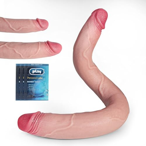19.2 inch 26.5 oz Double Sided Dildo, Silicone Realistic 1.6in & 1.4in diameter Double Ended Dildos with Lifelike Skin Veins, Long Thick Adult Penis Sex Toys for Lesbian Gay Vaginal Anal Couples Games
