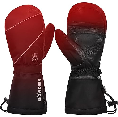 SNOW DEER Heated Mittens Gloves for Men and Women, 7.4V 2200MAH Electric Rechargeable Battery Ski for Winter Skiing Skating Snow Camping Hiking Heated Arthritis Hand Warmer Gloves(XL)