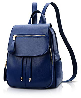 NICOLE & DORIS Modischer Damen-Rucksack, Mini-Rucksack, Kunstleder, Rucksack für Damen, Schultertasche, Rucksack, Mädchen, Weiß, dunkelblau, L, Klassisch