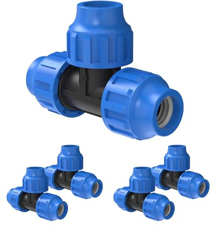 Kirchhoff Fitting T Kunststoff 20 x 20 x 20 mm für HDPE Rohr 5 Stück im Set Verschiedene Größen DVGW geprüft Trinkwasserqualität Made in EU, Schwarz, 20 mm, 984844117-5