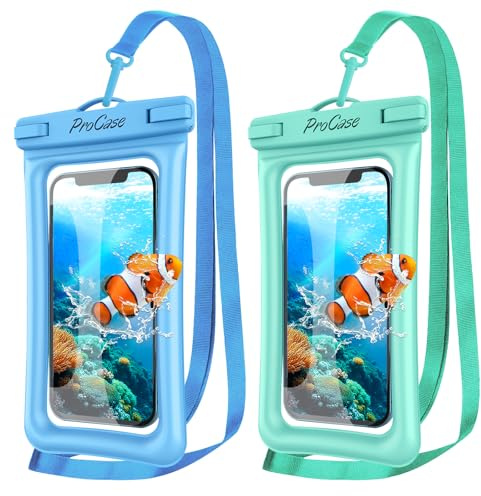 ProCase 2 stycken flytande vattentäta mobilskal, flytande vattentätt telefonfodral, mobilväska för iPhone 14 13 12 11 Pro Max/Galaxy A13 A53 S22 S21 och andra smartphones – blå/grön