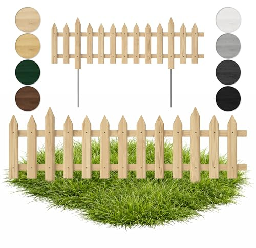Floranica 3 STK Gartenzaun Vorgartenzaun Steckzaun Friesenzaun Zierzaun Lattenzaun 100 cm lang mit Metallpfosten Zaun für Vorgarten Gemüsebeete Höhe 40cm Unbehandelt