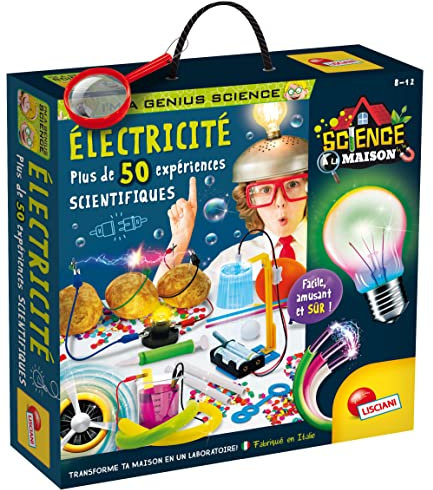 LISCIANI - I'm A Genius ELECTRICITE - Plus de 50 Expériences Scientifiques sur l'Electricité - Kit Scientifique avec Matériel Inclus - Jeu Educatif pour Enfants de 8,10,12 ans - Fabriqué en Italie