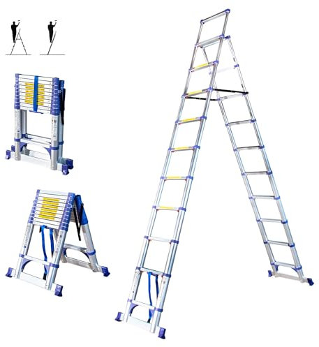 HOSTRÖM Escabeau 11 marches telescopique EXTENDACT11, Echelle telescopique 3.2m+2.9m, Pliable, Stabilisateur, H Max Travail 4.7m, Garantie 5 Ans