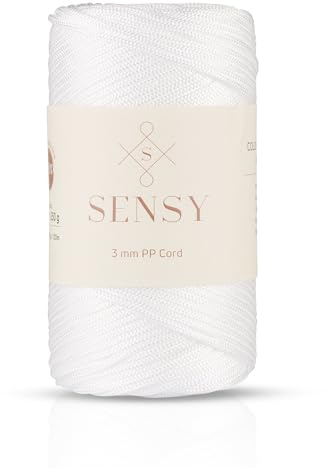 S SENSY Sensy Premium 3 mm 130 meter polyesterrep 100 % polypropylensnöre makramésladd 3 mm virkad väska sladd makramérep virkad tråd present till stickare (vit)