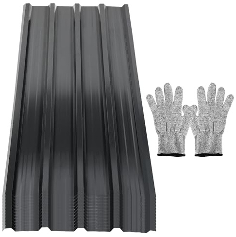 Ikodm 12 x Trapezblech 129x46cm, 7m² Dachblech Profilblech, Verzinkt Wellblech 0,25 mm Rostresistent, Dachblech Wellblech für Carport, Trapezblech Anthrazit, mit Handschuhe