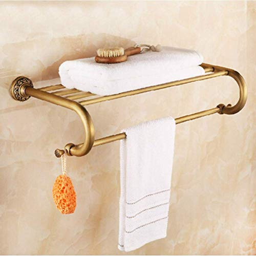 Toilet Washstand Wall-Mounted Corner Frame Art Carved Wall Mounted Double Tier Total Brass Material Europe Style Bathroom Shelves Bathroom Accessories Towel Rail Storage