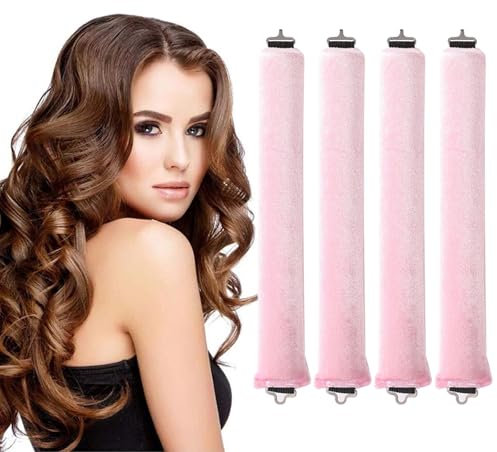 4 Piezas Heatless Hair Curlers, Ondas Sin Calor, Rizadores de Pelo Sin Calor, Rulos Pelo Grandes con Gancho, Rulos Flexibles para Rizar Pelo, Rizador de Pelo sin Calor para Todo Tipo de Cabello