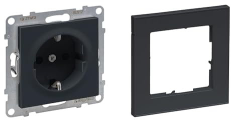 LEGRAND, SEANO+ Set, Schutzkontakt-Steckdose mit erhöhtem Berührungsschutz, Anschlussdose, Steckklemmen, 16A, 250V & 1-fach Rahmen, halogenfreies Thermoplast, Farbe: Anthrazit, 765420 & 765481