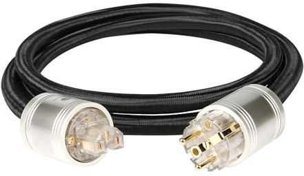 IB Boaacoustic HiFi-Stromkabel, Audiophile, Nylon, Stromkabel Audio EU Schuko für Monitore, Subwoofer, Drucker, Farbe Schwarz (1,5 m, Schwarz)