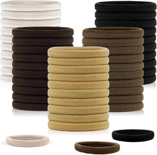 Hanyousheng 50 Pcs Élastiques Cheveux, Élastique Cheveux Fille sans Couture, Fille Elastique Cheveux Epais en Coton de 4 cm, Pour Femmes Hommes et Enfants