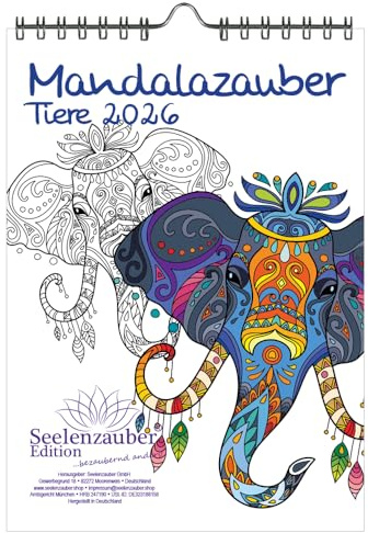DIY Mandalazauber djur färgkalender DIN A5-kalender för 2026 mandala teckning målning – set: 1 x kalender, 1 x julhänge (2 delar)