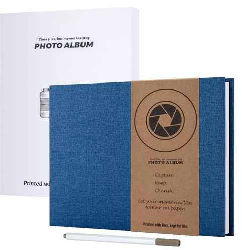 JAECU Album Fotografico Autoadesivo 30x22cm, Copertina di Lino Scrapbook Album Foto 40 Pagine, Regali Nozze Natale Valentino Regalo di Anniversario Compleanno (Blu)