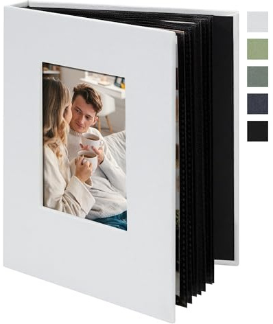 Fotoalbum klein Einsteckalbum 10x15 – 24 Taschen Mini Fotoalbum mit Fenster – Fotobuch zum Selbstgestalten für Hochzeit, Baby & Reise – Weiß