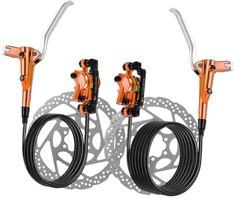 JISADER Hydraulic Disc Brake Set for Mountain Bikes, 160mm Rotors, Calipers And Levers, Orange