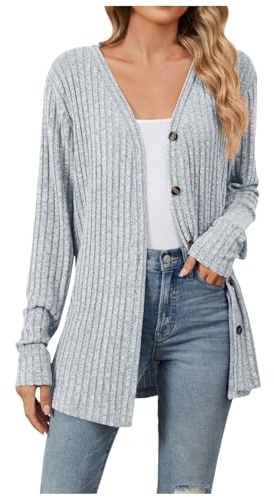 Lange Strickjacke Damen, Cardigan Damen, Jacke Frühling Dünne Sommerjacke Leicht Langarm Strickjacken Für Damen, Open Front Basic Regular Fit Übergangsjacke Stylisch Longstrickjacke