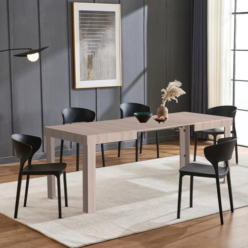 Shally Dogan Tavolo Allungabile da 4 a 6 Posti per Sala da Pranzo e Cucina, Tavolo Estensibile da 120 a 200 cm con Apertura a Scorrimento, Struttura Robusta, Design Moderno Salvaspazio (Olmo)