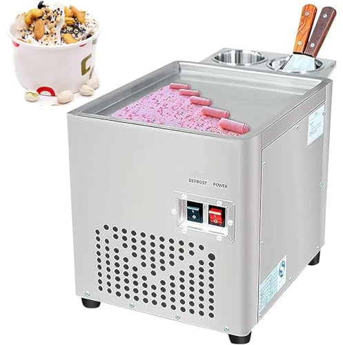 Fried Ice Cream Roll Machine Commercial Stainless Steel Rolled Ice Cream Maker with Compressor and 2 Scrapers for Making Ice Cream Yogurt Ice Cream Rolls