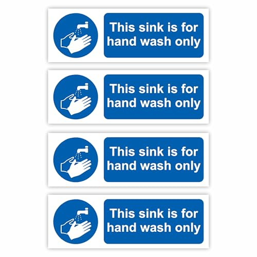 4-Pack This Sink Is For Hand Wash Only Self Adhesive Signs / 5x15cm Each (Pack of 4) / Landscape Orientation Removable & Wipeable/Indoor or Outdoor Stickers/Gloss Finish /
