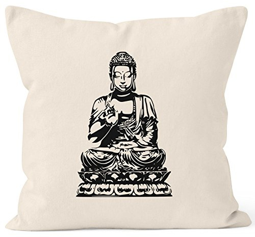 MoonWorks Kissenbezug Budda Kissen-Hülle Deko-Kissen Baumwolle Natur 40cm x 40cm