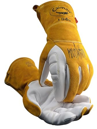 Caiman Premium Goat Grain TIG/Multi-Task Welding Gloves, Split Cowhide Back, 4-Inch Extended Cuff, White/Gold, Medium (1540-4)