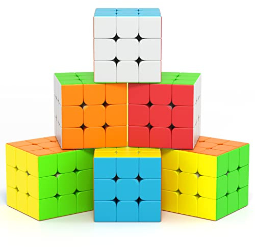 Vdealen 3x3x3 Speed Cube Set, 6 Pack Speed Cube Bulk Magic Cube Set, School Classroom Prize for Students Birthday Party Favors Stocking Stuffers Gifts for Kids Teens Adults(Stickerless)