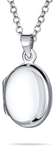Bling smycken enkel enkel kupol oval cirkel traditionell minnessak .925 silver halsband hänge personlig gravyr foto medaljong för kvinnor tonåringar håller bilder liten medium stor, En storlek, Metall