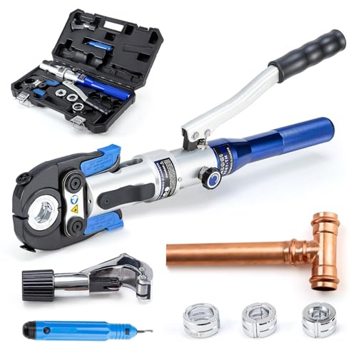 IBOSAD Copper Tube Fittings Hydraulic Pipe Crimping Tool with 1/2'', 3/4'' and 1'' Jaw Copper Pipe Propress Crimpers Pressing Pliers, Suit for Narrow Space (HT-1950-N)
