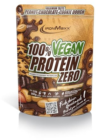 IronMaxx 100% Vegan Protein Zero - Peanut Chocolate Cookie Dough 500g | Veganes Eiweißpulver ohne Zucker | Low Carb Protein Shake, High Protein, laktosefrei, geeignet für Muskelaufbau & Diät