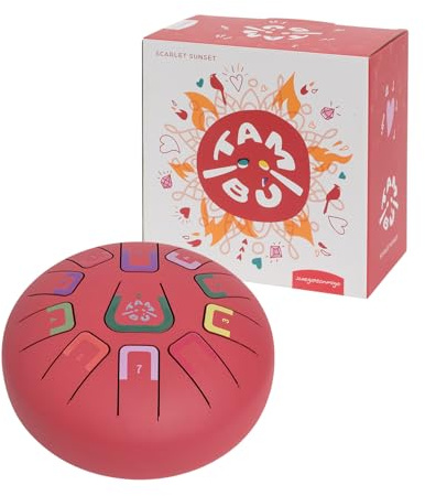 TAMBÚ. Tambor de Lengua de Acero. 8 pulgadas (20 cm). Tambor Metálico de Lengüetas 11 notas. Handpan drum, Instrumento de percusión metálico (Rojo Mate)