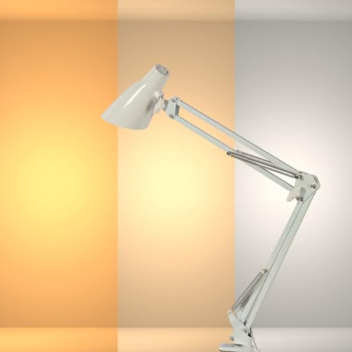 TEKLED Adjustable Swing Arm LED Desk Lamp - 3 CCT Stepless Dimmable, 7W 350LM - Eye Protection Desk Lamps for Office, Bedside Reading, Students - Minimalist Design, 3 Color Levels, Home & Workspace