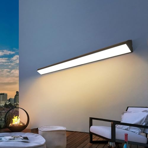 MOLOURK Modern LED Terrasse Wasserdicht Wandleuchte Schwarz Außenwandleuchten Gartenleuchte Aluminium Außen Lange Lichtleiste für Schlafzimmer Wohnzimmer Garten Flur Außenbeleuchtung (3000K,150CM)