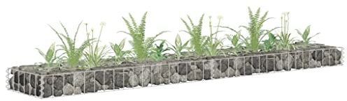 Tino Tech Jardinière surélevée en acier galvanisé - 180 x 30 x 10 cm - Argenté - Panier à pierres - Panier à gabions - Jardinière surélevée pour plantes - Mur de jardin - Gabion - Grille