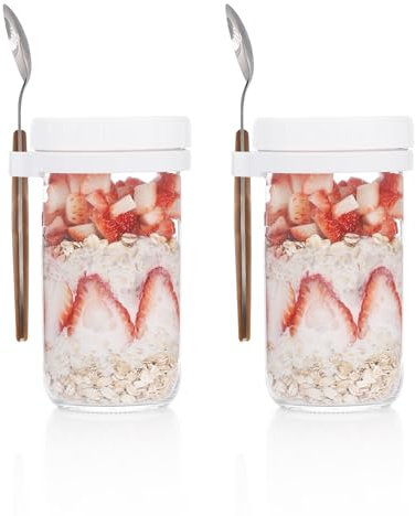 alwaiiz 2 Pièces Overnight Oats Jar 600ml, Overnight Oats Glass Jars avec Couvercle et Cuillère, Convient pour le Muesli, le Yaourt et les Salades