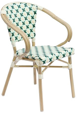 Fauteuil de terrasse bistrot parisien en aluminium et rotin vert foncé