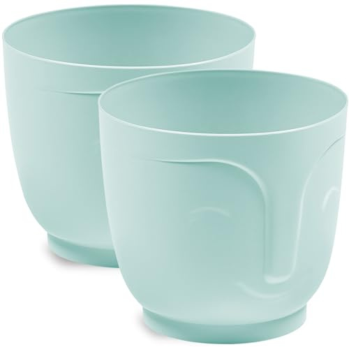 PECZEKO Blumentopf glänzender, Pflanzkübel aus Übertopf Kunststoff Dekorativer Topf für, groß und klein Pflanzen, 2er-Set blumenkübel, blumenkübel kräutertopf, (2 Pack) Minze, ø 16 cm