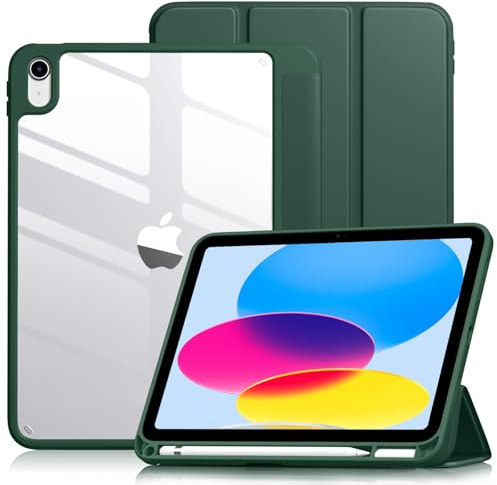 Vobafe Hülle für iPad (A16) 11. 11 Zoll/10 Generation 10.9, Kieferngrün | Hart PC Transparent Cover Rückseite Schutzhülle, iPad Hülle mit Stifthalter, Unterstützt Touch ID, Auto Schlafen/Wachen