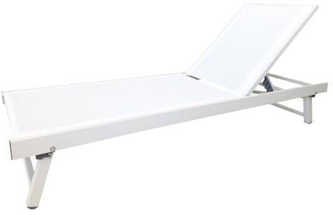 TEMPO STYLE - Lettino Prendisole Reclinabile Tenerife | In Alluminio e Textilene Traspirante | Schienale Reclinabile in 5 posizioni | da Giardino, da Esterno | 188 x 63,5 x 30,5 cm | Bianco