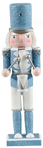 Décorations de Noël Casse-noisette en bois de 30,5 cm, figurines de casse-noisette traditionnelles pour Noël Style 1 Blanc et bleu