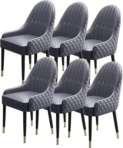 Moderne Esszimmerstühle, 6er-Set, mit Holzbeinen, Küchenstuhl mit Armlehnen, Mikrofaser-Leder, weich gepolsterter Sitz, stilvolle Akzentstühle für Zuhause (Farbe: Grau)