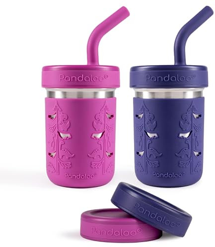 Pandaloo® Smoothie-Becher für Kinder – Edelstahl-Trinkbecher für Kleinkinder mit Strohhalm, Schnabeltasse für Smoothies – BPA-frei, Snackbecher für Kleinkinder, 284 ml