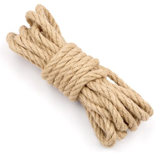 Cuerda de cáñamo, cuerda de yute de 10 mm, 5 m, cuerda de cuerda de cuerda de yute natural, cuerda de yute para manualidades, para jardín, manualidades, embalaje y decoración