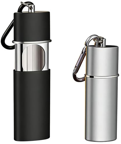 2pcs Portable Ashtrays for Cigarettes, Fireproof Metal Smell Proof Travel Outdoor Pocket Ashtray with Keychain (Black & Silver)