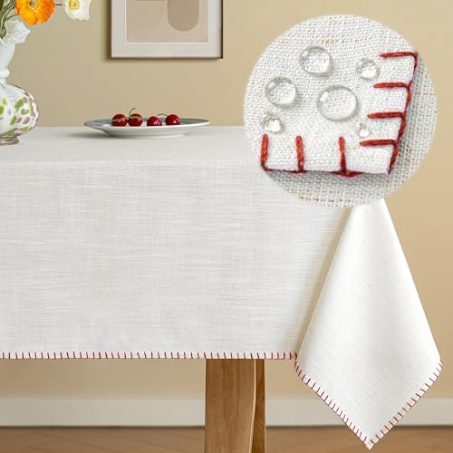 HushLoom Tischdecke Leinenoptik 140 x 240 cm Rot Leinentischdecke Frühling Abwaschbar Wasserabweisend mit Lotuseffekt Eckig Tischtuch für Garten Balkon Esszimmer und Wohnzimmer Stilvoll Elegant