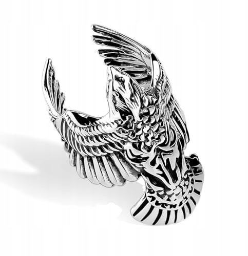 Ulex Premium 925 Sterling Silber Ringe Herren Siegelring Oxidiert Adler Symbol Patriotisch Stark Handgefertigt Mode Schmuck Größe 55