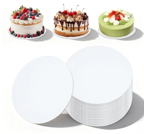 GWBPES 20 Stück Tortenplatte Pappe, 25cm Tortenplatte Stabile Cake Board 3mm Dickes Tortenunterlage Rund Wiederverwendbar Kreise Runden Basis für Transport Kuchen Torten Dessert (Weiß)