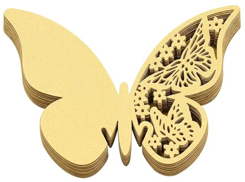 50 segnaposto per bicchieri da vino da 4, 4x2, 8 pollici, decorazioni a farfalla, cartoncini di carta per tavoli e pareti - Oro
