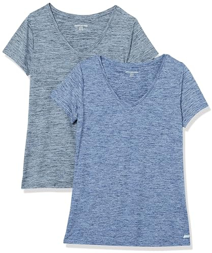 Amazon Essentials Damen Active Quick Dry Tech Stretch Kurzarm-T-Shirt mit V-Ausschnitt (in Übergröße erhältlich), 2er-Pack