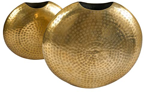 Vasen Set Oriental 44cm - Gold - Metall-Aluminium-Legierung Hammerschlag | 2er Set, Montiert, vielseitig einsetzbar, kombinierbare Größen, Unikat-Oberfläche, Antik-Look